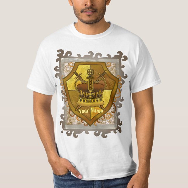 Crown Sword Shield nom de famille t-shirt (Devant)