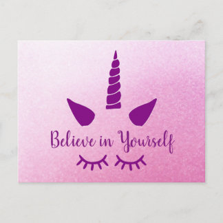 Croyez en vous Unicorn rose violet carte postale