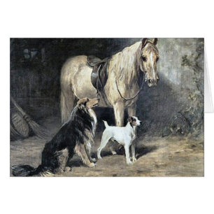 Cru - cheval et chiens attendant le maître,