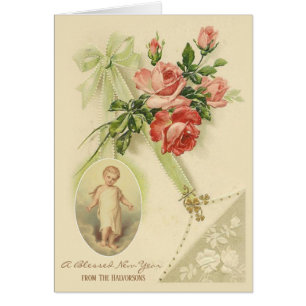 Cru de Jésus d'enfant de bonne année floral