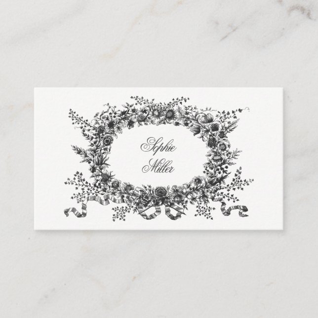 Cru floral de blanc de noir de cartes de visite de (Devant)