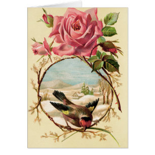 Cru - oiseau et rose d'hiver,