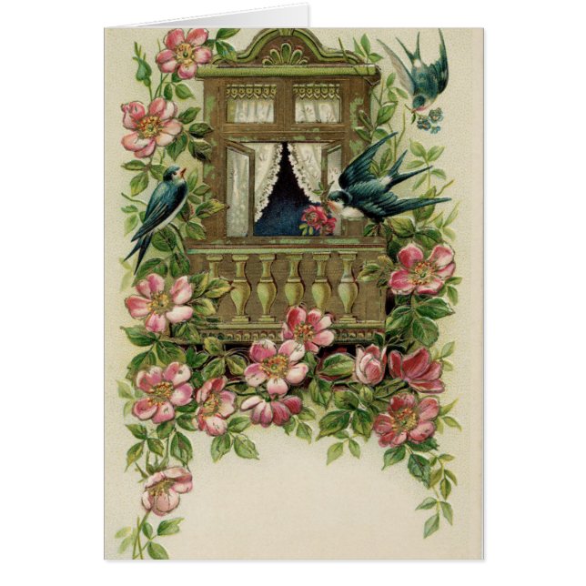 Cru - oiseaux bleus à un balcon, (Devant)