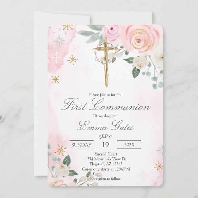 Crucifix  first communion Invitation (Devant)