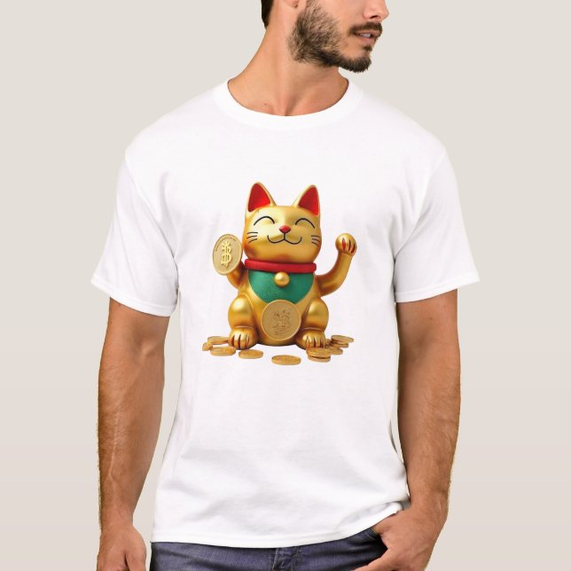 Crypto Maneki Neko T-Shirt | Chat Chanceux Bitcoin (Devant)