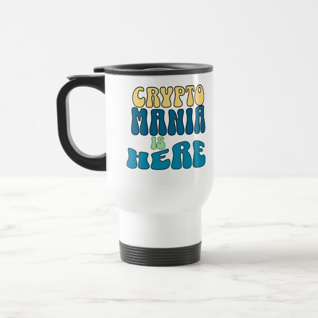 Crypto Mania Retro Blue Travel Mug (Gauche)