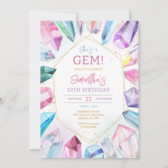 Crystal Gemstone Birthday Invitation (Devant)