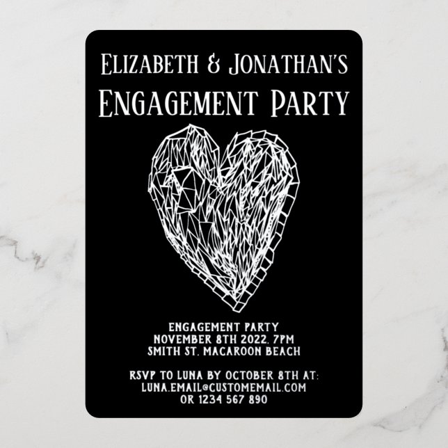 Crystal Heart Luxe Engagement Party Invitation (Recto)