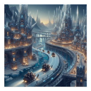 Crystal Ice World Imaginaire Art Poster brillant