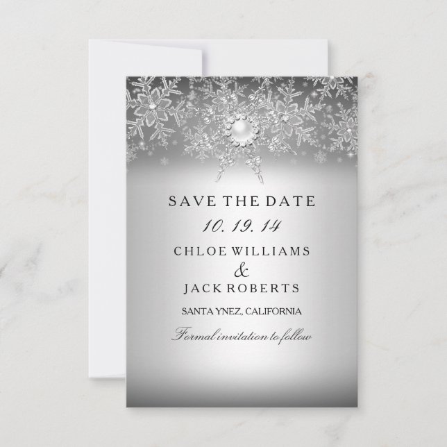 Crystal Pearl Flocon de Neige Argent Save The Date (Devant)