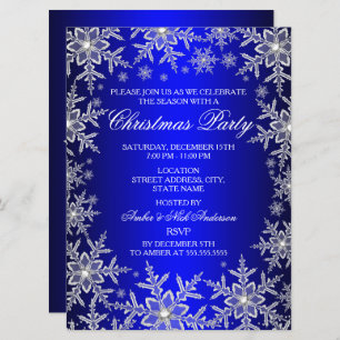 Crystal Snowflake Blue Christmas Party Invitation