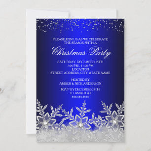 Crystal Snowflake Blue Christmas Party Invitation