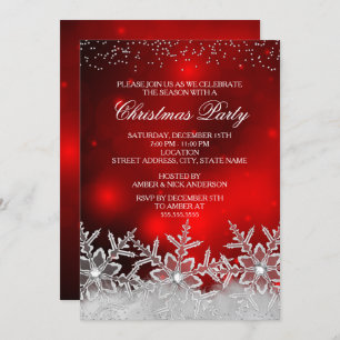 Crystal Snowflake Red Christmas Party Invitation