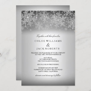 Crystal Snowflake Silver Hiver Mariage Invitation