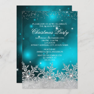 Crystal Snowflake Turquoise Noël Invitation