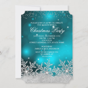 Crystal Snowflake Turquoise Noël Invitation