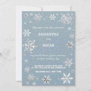 crystale snowflakes blue winter wedding invitation
