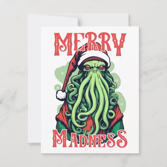Cthulhu Père Noël Joyeux Regard de folie Carte XMA (Devant)