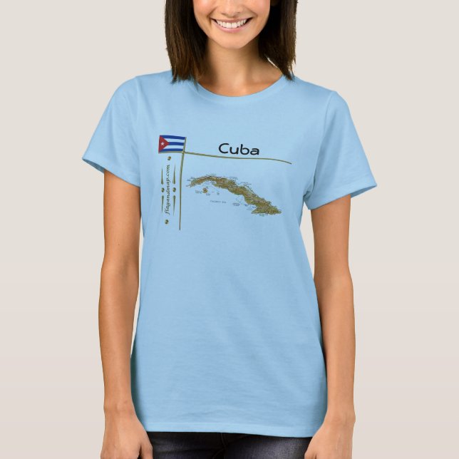 Cuba Carte + Drapeau + Titre T-Shirt (Devant)