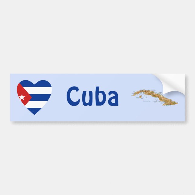 Cuba Flag Heart + Map Bumper Sticker (Devant)