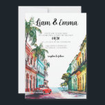 Cuba Havana Faire-part de mariage destination mari<br><div class="desc">Invitation du Paysage Cubain avec voiture,  bâtiment et arbres cubains.</div>