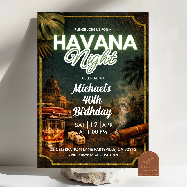 Cuba Havana Night Adult Man Birthday Invitation (Créateur téléchargé)
