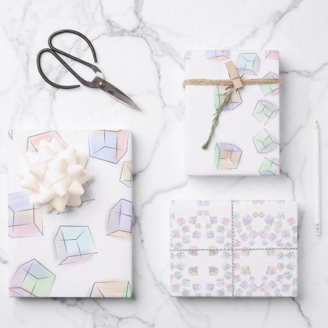 Cube d'aquarelle 3D Papier d'emballage Moderne Abs (Recto)
