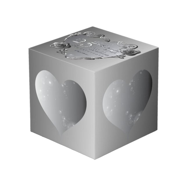 Cube Photo 25e Rose gris argenté Cadres cardiaques 4 photos (Angle devant)