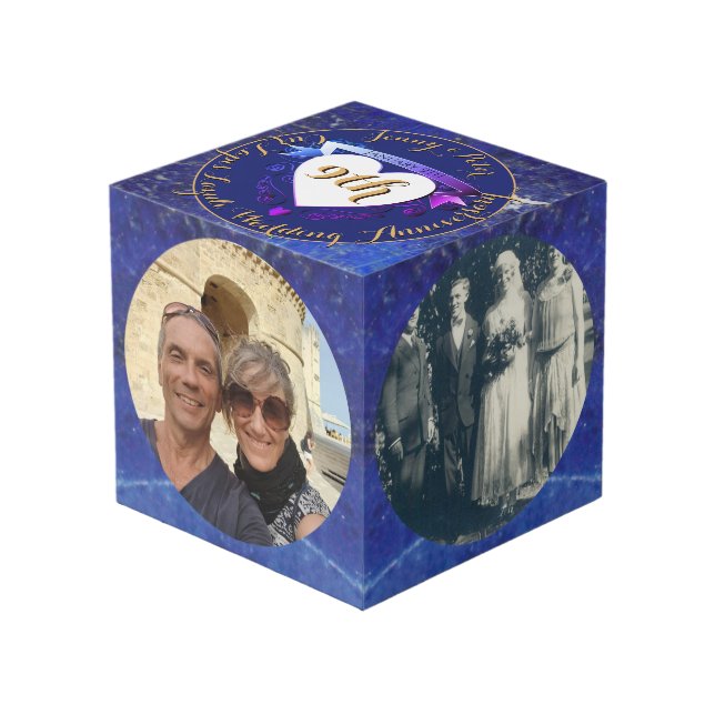 Cube Photo 9e anniversaire de mariage Lapis 4 photos (Angle devant)