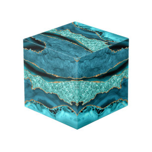 Cube Photo Agate Turquoise Blue Gold Marbre Aqua Turquoise Cu