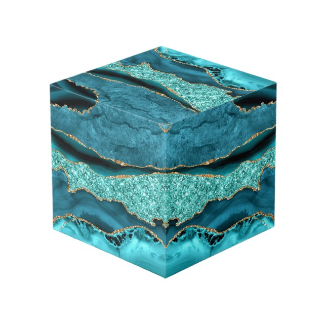 Cube Photo Agate Turquoise Blue Gold Marbre Aqua Turquoise Cu (Angle devant)