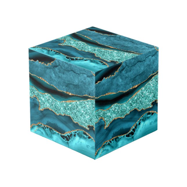 Cube Photo Agate Turquoise Blue Gold Parties scintillant Marb (Angle devant)