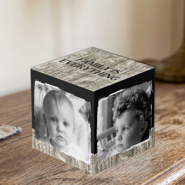 Cube Photo Ajouter 4 images famille gris rustique photo noir (Créateur téléchargé)