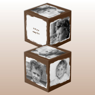 Cube Photo Ajouter 4 images personnaliser mots brun blanc pho