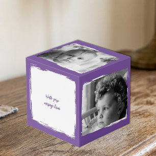 Cube Photo Ajouter 4 images personnaliser mots violet blanc p