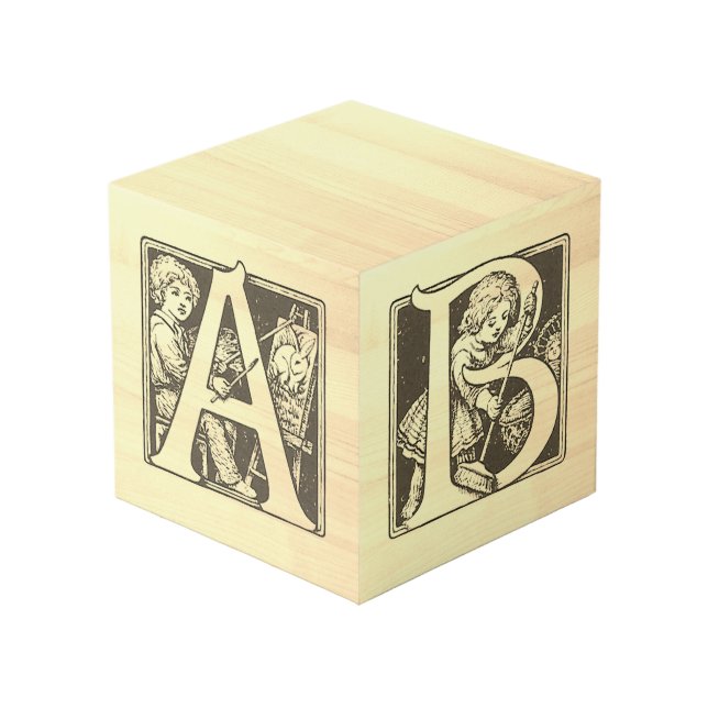 Cube Photo Alphabet vintage "ABC" Bloc en bois (Angle devant)