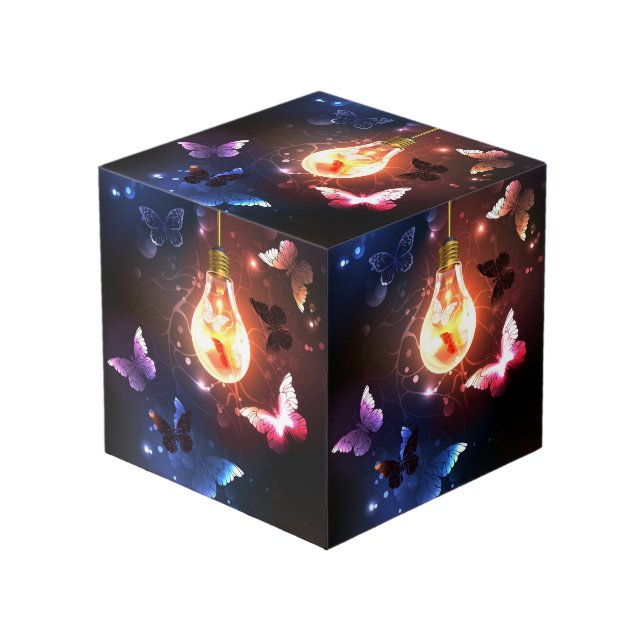 Cube Photo Ampoule lumineuse avec papillons nocturnes (Angle devant)