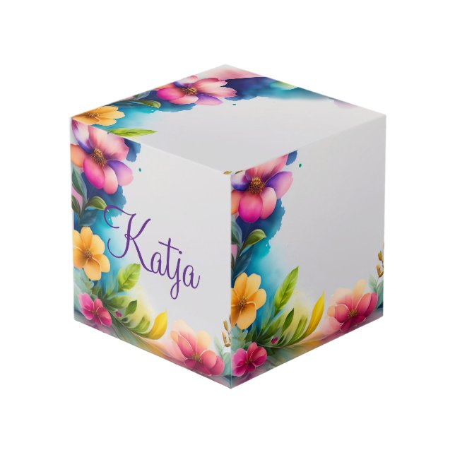 Cube Photo Aquarelle fleurs colorées (Angle devant)