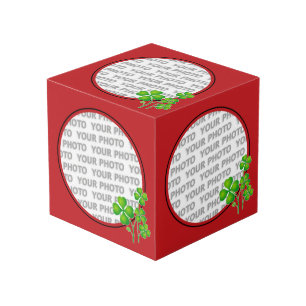 Cube Photo Arrondi en Carré Cadre rouge / trèfle + votre phot