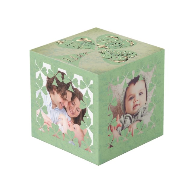 Cube Photo "Ayez une joyeuse St. Patrick's Day" Shamrock Fram (Angle devant)