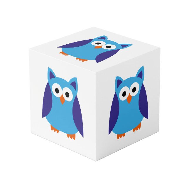 Cube Photo Bande dessinée bleue de hibou (Angle devant)