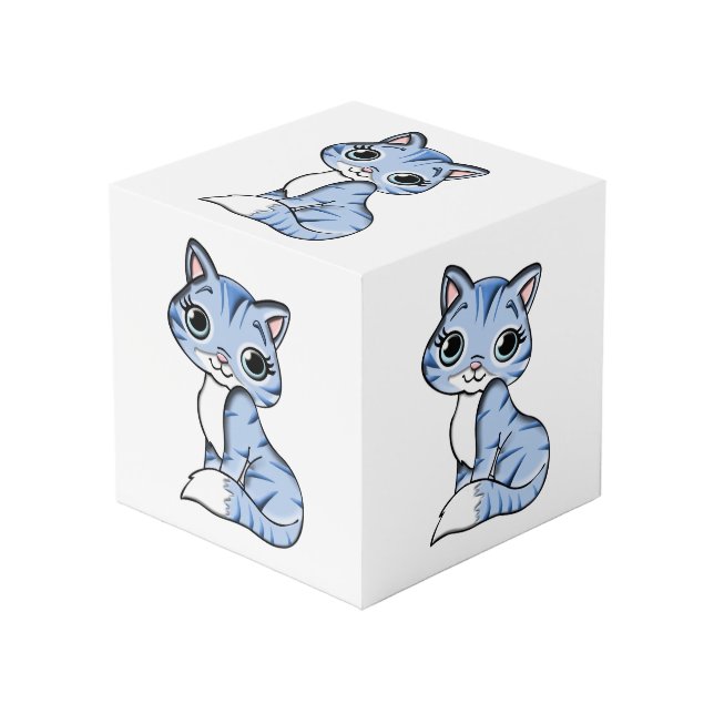 Cube Photo Bande dessinée mignonne de chat bleu (Angle devant)