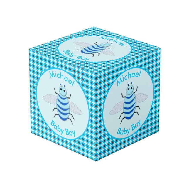 Cube Photo Bébé Bleu mignon Bee Bee Personnalisé (Angle devant)