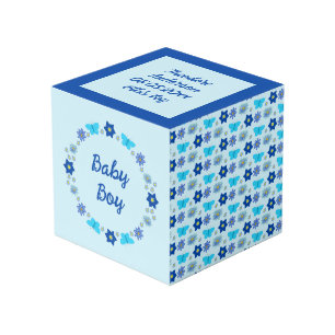Cube Photo Bébé bleu Papillons et fleurs personnalisés