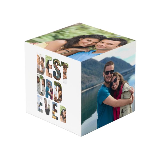 Cube Photo Best Dad Ever | Photo Collage Placeholder Template (Angle devant)