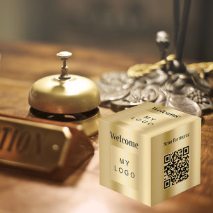 Cube Photo Bienvenue logo de l'entreprise QR code or table de