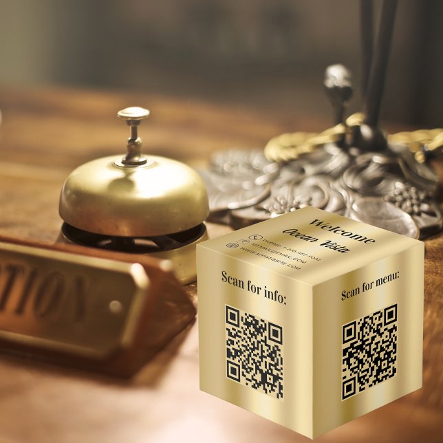 Cube Photo Bienvenue QR codes info hôtel restaurant table or (Créateur téléchargé)