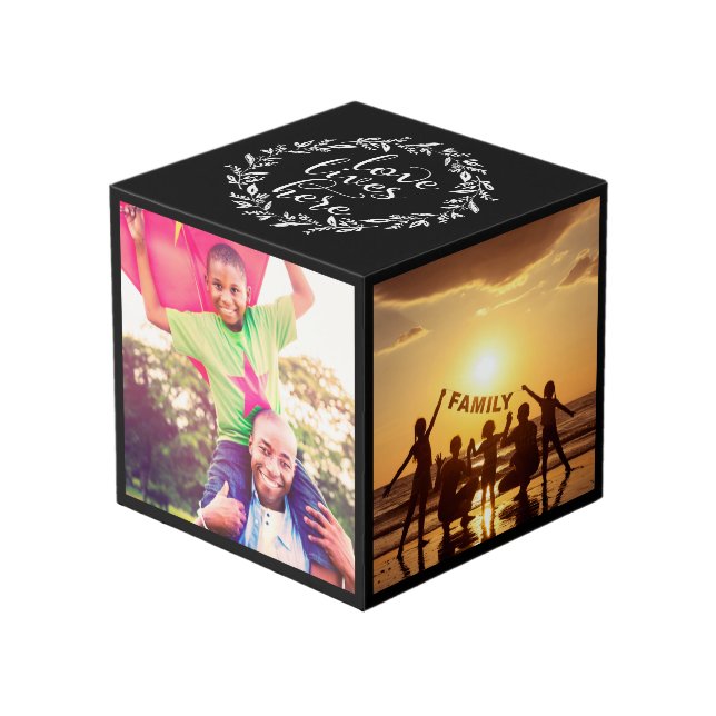 Cube Photo Black Love Here Wreath Photo (Angle devant)