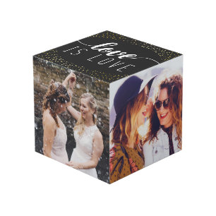 Cube Photo Black Love is Love Gold Confetti - Photos Mariages