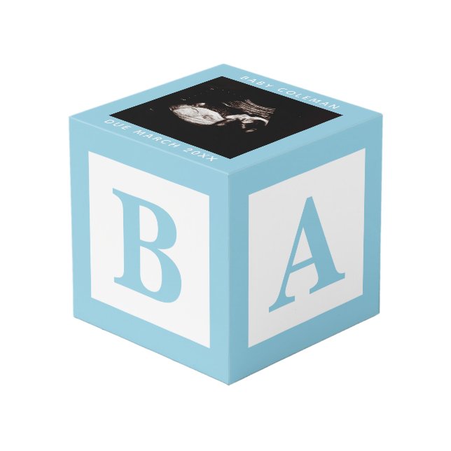 Cube Photo Bleu Bébé Bloc Sonogramme Garde de grossesse Photo (Angle devant)